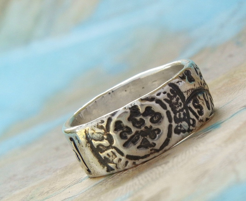 Sterling Silver Ring, Silver Jewelry, Postmark Stamped Jewelry, World Map Traveler Ring, Sterling Silver, 4 5 6 7 8 9 10 11 12 13 14 image 4