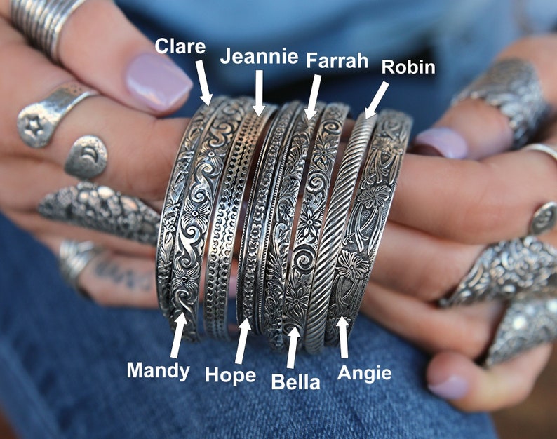 Stacking Bracelets, Silver CUFF Bracelets, Stacking Cuff Bangle Bracelet, 1-8 Silver Stacker Bracelets, Bangle Cuff Bracelets Boho Jewelry image 3