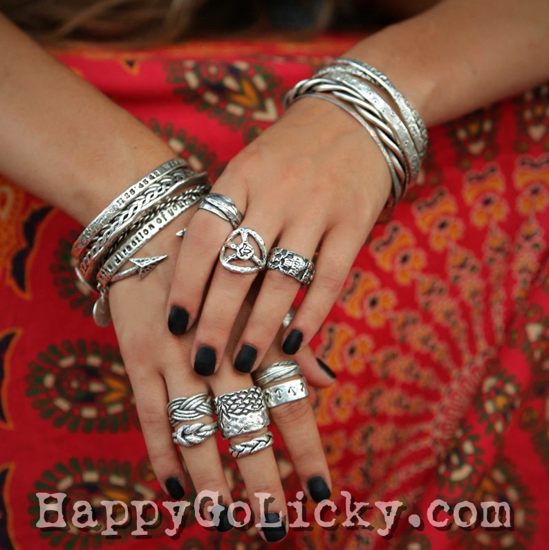 Boho Rings, Boho Jewelry, Handmade Boho Rings, Sterling Silver Boho Ring, Bohemian Jewelry Bohemian Rings, Cool Peace Sign Hippie Boho Ring image 1