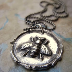 Honey Bee Jewelry, Honey Bee Wax Seal Necklace, Silver Honey Bee Wax Seal Pendant, Honey Bee Necklace, Bee Jewelry, Bee Necklace, Silver Bee image 3