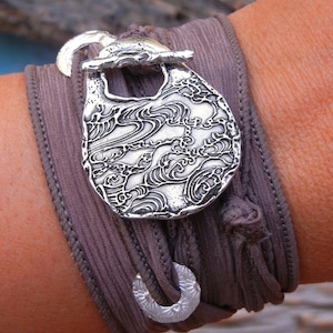 Silk Wrap Bracelet Gift, Ocean Jewelry, Nautical Jewelry, Ocean Silk Wrap Bracelet, Sterling Silver Nautical Jewelry Bracelet