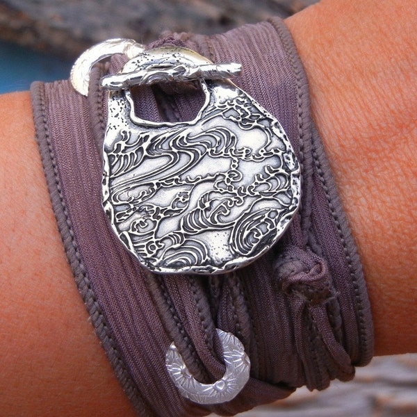 Cadeau bracelet en soie océan, bijoux océan, bijoux nautiques, bracelet en soie océan, bracelet bijoux nautiques en argent sterling
