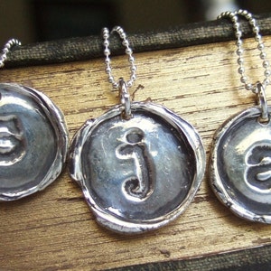 Silver Wax Seal Necklace, Monogram Letter, Alphabet Jewelry, Vintage Style Initial Pendant, Wax Seal Gift for Her, Gift for Women