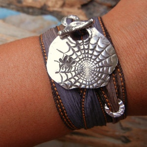 100% real silk wrap bracelet, sterling silver jewelry by HappyGoLicky