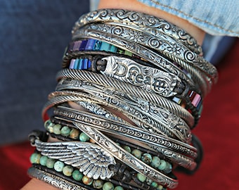 Bohemian Stacking Bracelets, Boho Jewelry, Boho Stacker CUFFS, Boho Stacking Bracelets, CUFF Bracelets Sterling Silver CUFFS Bohemian Style