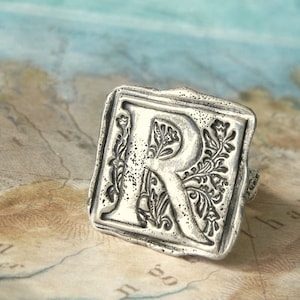 Monogram Wax Seal Ring, Hand Stamped Initial Jewelry, A B C D E F G H I J K L M N O P Q R S T U V W X Y Z Size 4 5 6 7 8 9 10 11 12 13 14 15