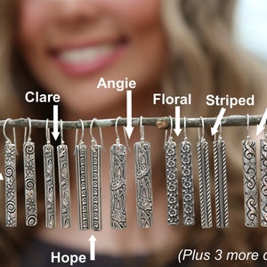 Sterling Silber Bar Ohrringe, einfache Bar Ohrringe, Bar Boho Ohrringe, einfache Bar Ohrringe, einfache Bar Ohrringe, strukturierte Silber Ohrringe