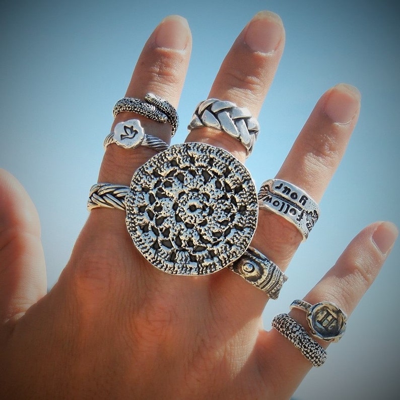 Chunky Ring, Boho Jewelry, CHUNKY BOHO RING, Boho Chic Jewelry, Bohemian Fashion Jewelry Ring Sterling Silver Bohemian Ring, Giant Disk Ring image 2