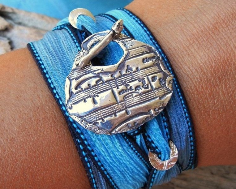 Musical Note Jewelry, Musical Gift for Women, Silk Wrap Bracelet, Music…