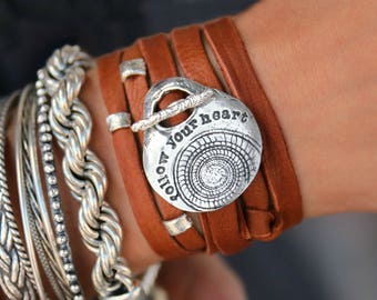 Pulsera Boho Wrap, Pulsera Boho Wrap de Cuero, Joyería Hippie Moderna, Pulsera 5X Wrap, Pulsera Boho Wrap