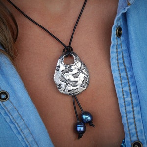 Best sterling silver leather & pearl necklace collection by HappyGoLicky Jewelry