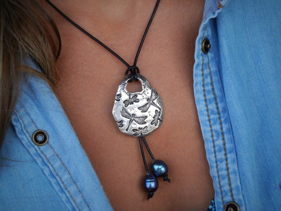 Dragonfly Necklace, Dragonflies Necklace, Dragonfly Jewelry, Dragonfly Necklace, Sterling Silver Dragonflies Necklace, Leather Necklace
