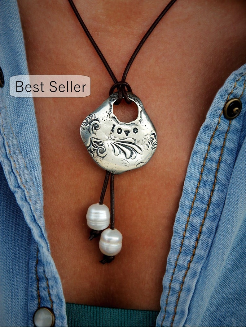 Best sterling silver leather & pearl necklace collection by HappyGoLicky Jewelry