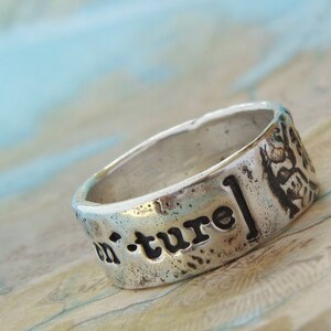 Sterling Silver Ring, Silver Jewelry, Postmark Stamped Jewelry, World Map Traveler Ring, Sterling Silver, 4 5 6 7 8 9 10 11 12 13 14 image 3