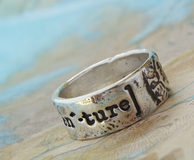 Sterling Silver Ring, Silver Jewelry, Postmark Stamped Jewelry, World Map Traveler Ring, Sterling Silver, 4 5 6 7 8 9 10 11 12 13 14 image 3