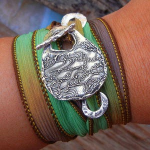 Genuine silk and sterling silver wrap bracelet by HappyGoLicky Jewelry