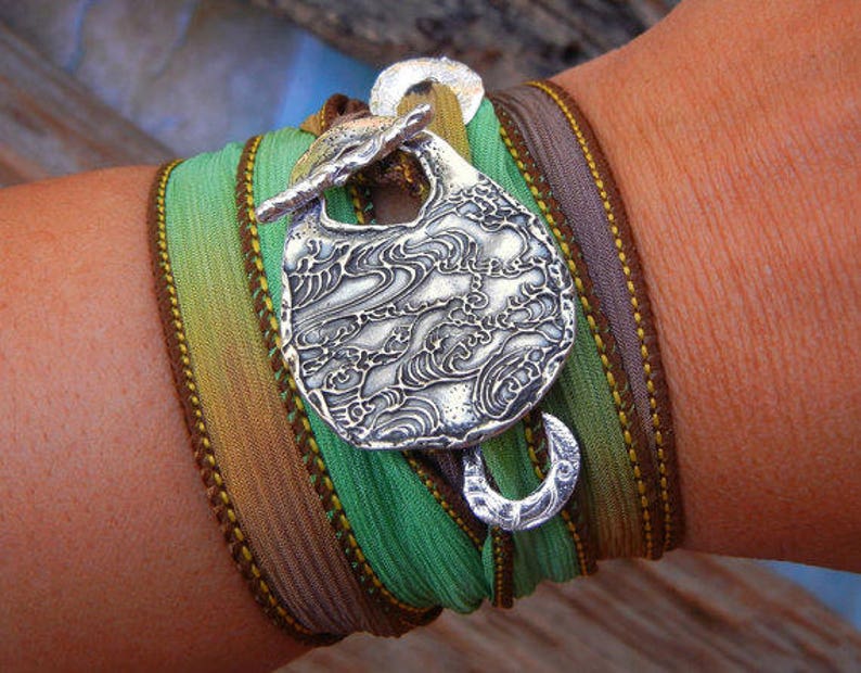 Genuine silk and sterling silver wrap bracelet by HappyGoLicky Jewelry