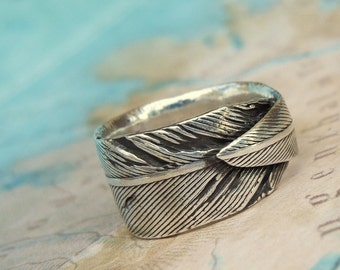 Feather Jewelry Gift, Feather Jewelry, Sterling Silver Ring, Jewelry GIft for Men, Men's Silver Feather Ring 4 5 6 7 8 9 10 11 12 13 14 15
