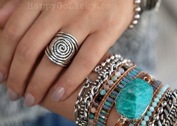 Boho Jewelry, Sterling Silver Boho Ring, Handmade Boho Rope Ring, Silver Spiral Hippie Ring, Silver Hippie Ring, Retro Bohemian Silver Ring
