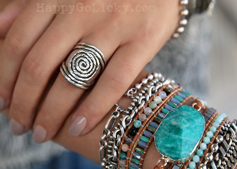 Boho Jewelry, Sterling Silver Boho Ring, Handmade Boho Rope Ring, Silver Spiral Hippie Ring, Silver Hippie Ring, Retro Bohemian Silver Ring image 1