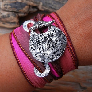 HONEY BEE Lover Gift, Bee Lovers Silk Wrap Bracelet, Honey Bee Keeper STERLING Silver Bracelet, Bee Gift for Women, Silk Wrap Bracelet Gift