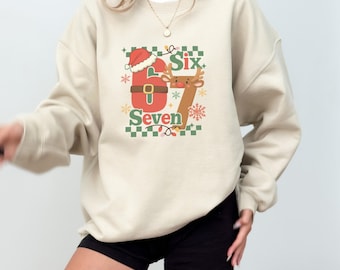Retro Six Seven Christmas Sweatshirt, Funny Holiday Meme Graphic