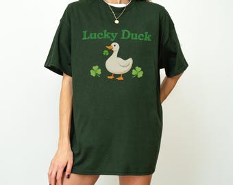 Lucky Duck St Patricks Day Shirt, Shamrock Clover Graphic Tee