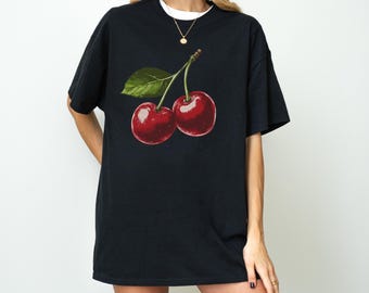 Vintage Cherry Graphic Tee, Y2K Aesthetic Fruit Shirt