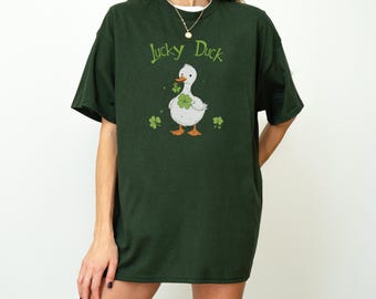 Lucky Duck St Patrick's Day T-Shirt, Clover Graphic Tee
