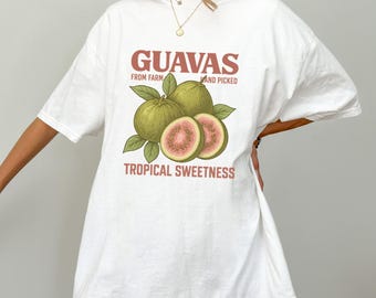 Guava Fruit T-Shirt Tropical Sweetness Graphic Tee Vintage Summer Unisex Botanical Foodie Shirt