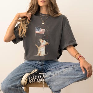 Patriotic Dog Comfort Colors Shirt: Vintage USA Flag Graphic Tee