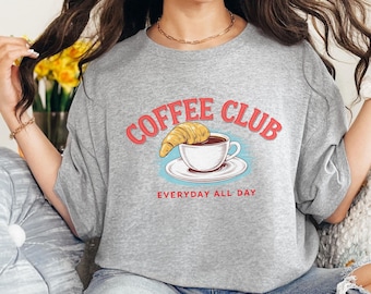Coffee Club T-Shirt, Vintage Style Croissant Graphic Tee