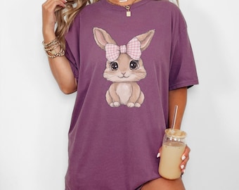 Cute Bunny Shirt, Gingham Bow, Comfort Colors, Unisex Fit