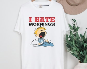 I Hate Mornings Cartoon Graphic Tee - Funny Sleepy T-Shirt