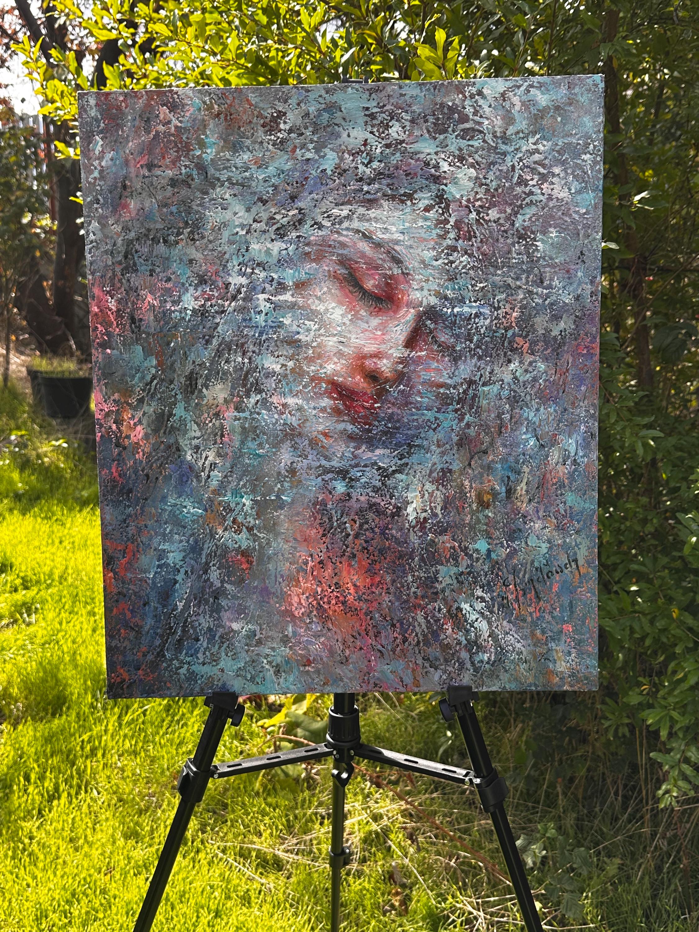 Original Impasto Oil Painting: Abstract Woman Portrait, Aqua Lavender ...