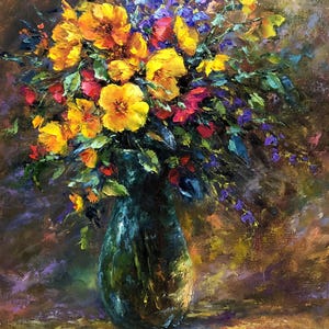 Original Oil Painting: Wildflower Bouquet in Vase - Impressionist Floral Art