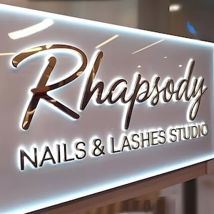 Letrero de salón de belleza, letrero retroiluminado de metal, letrero comercial 3D, letrero LED iluminado, letrero iluminado, letrero cortado con láser, letrero con logotipo de recepción