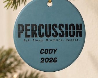 Personalized Percussion Ornament, Drumline Christmas Gift, Marching Band Keepsake, Custom Name and Year, Percussionist Gift