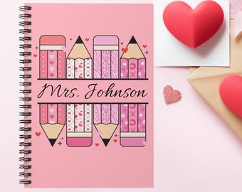 Personalized Teacher Valentine Notebook - Ruled Line, Custom Teacher Gift, Valentine&#39;s Day Journal, Teacher Appreciation Gift, School