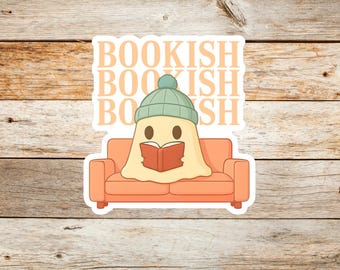 Bookish Ghost Sticker For Readers Cozy Book Lover Aesthetic Waterproof Vinyl Decal Cute Reading Ghost On Couch For Laptops Journals Kindles