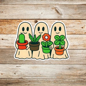Ghost Plant Sticker Cute Ghost Vinyl Sticker Weatherproof Decal Spooky Cute Cottagecore Aesthetic Sticker for Laptop Water Bottle Journal
