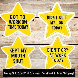 Funny Gold Star Stickers Bundle Of 4 Sarcastic Workplace Phrases Waterproof Laptop Water Bottle Office Humor Coworker Gift Pack