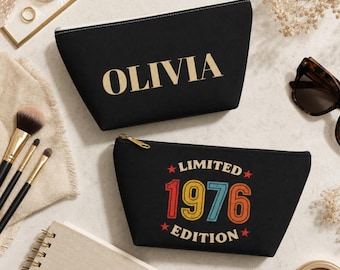 Bolsa de maquillaje personalizada de edición limitada de 1976 / Bolsa de cumpleaños retro / Bolsa de cosméticos personalizada para ella / Regalo vintage de los años 70 para mujer