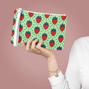Wild Strawberry Doodle Clutch Bag Strawberry Purse Summer Fruit Pouch for Women Gift for Strawberry Lovers Cute Festival Travel Accessory