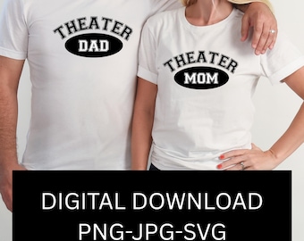Theater moeder en vader SVG-bundel | Digitale download Varsity Letter Drama voor ouders | Theatre Life Cricut Cut-bestanden