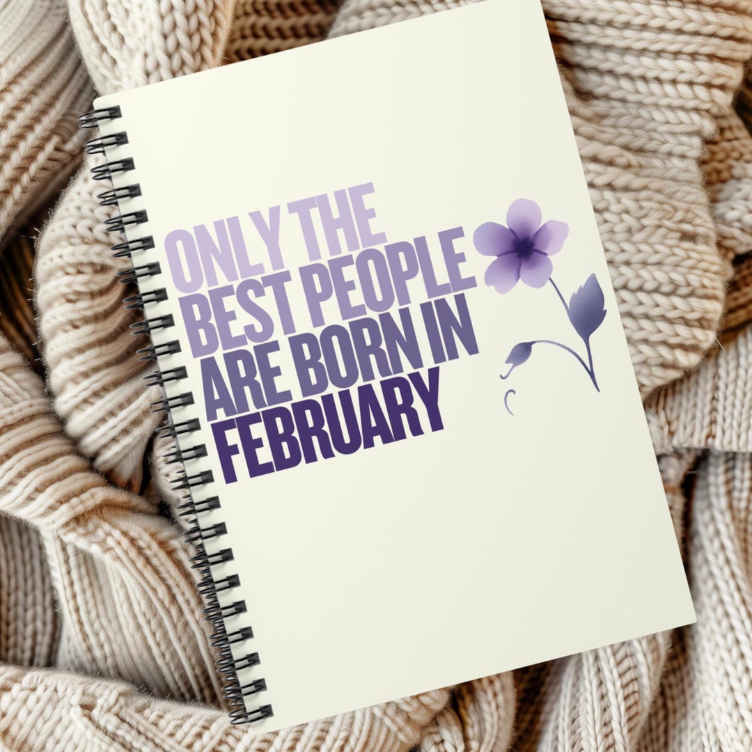 February Design Notebook Front February Birth Flower Notebook Violet Birthday Gift, Ruled Line Journal ...