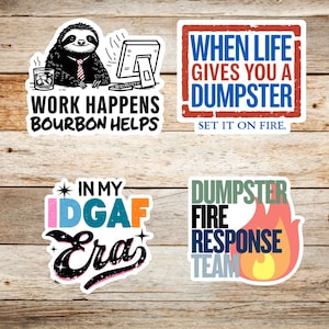 Snarky Corporate Work Sticker Bundle (4-Pack) | Funny Office Decals First Coffee Then Chaos| Dumpster Fire | Laptop Stickers | Coworker Gift