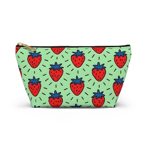 Wild Strawberry Doodle Makeup Bag | Cute Zipper Pouch for Travel, Cosmetics, or Pencil Case | Fruit Pattern Gift for Her