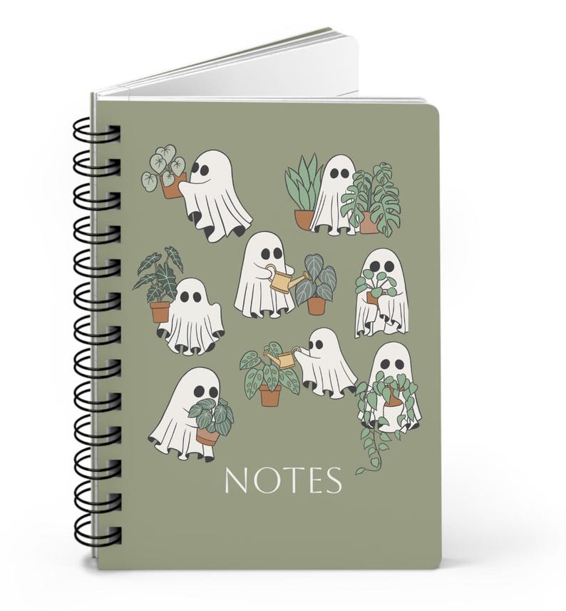 Ghost Plant Halloween Spiral Notebook, halloween journal, ghost journal, plant lover journal, spooky notebook, Halloween 5x7 spiral