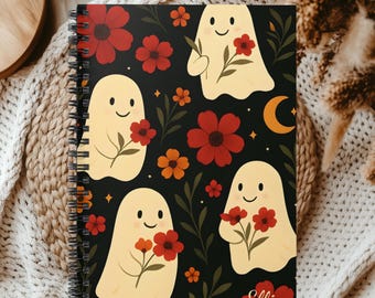 Personalized Halloween Ghost Notebook Custom Fall Journal Cute Spooky Stationery Gift For Her October Writing Journal School Notes
